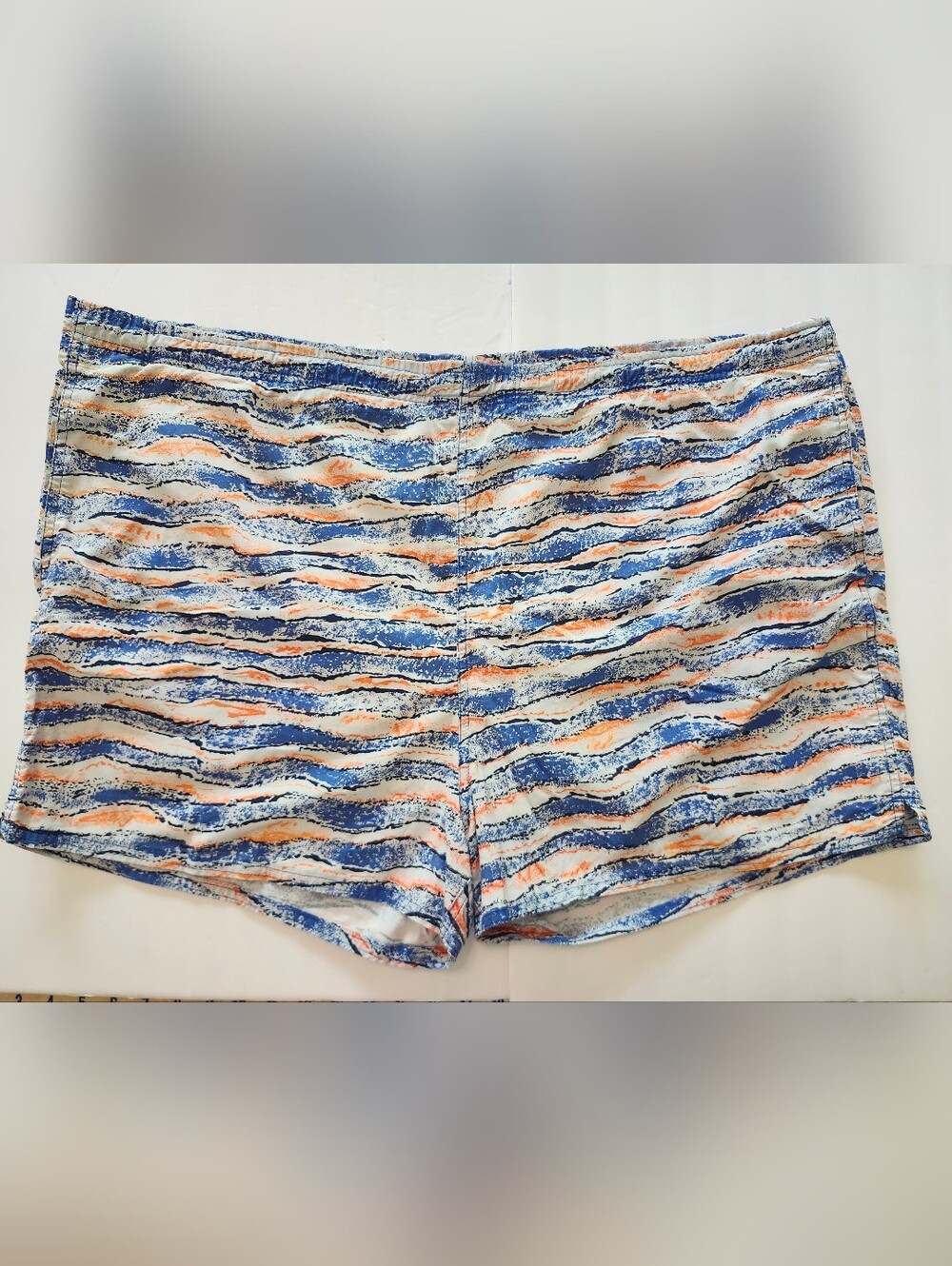 Newport Blue Retro Blue White Orange Wave Pattern Drawstring Swim Trunks S 3XL
